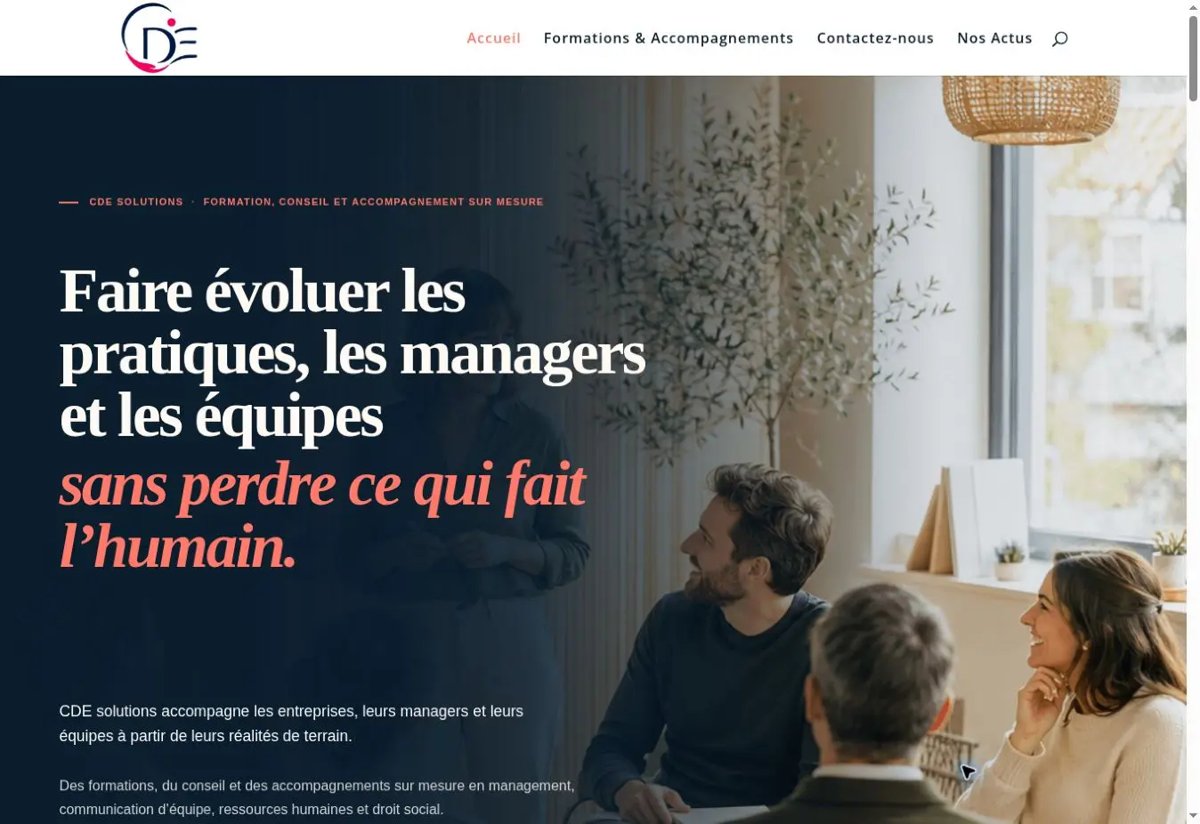 Capture de la page d’accueil du site CDE solutions
